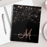 Agenda Monograma Elegante Glitter Diamond Diamond Dourado<br><div class="desc">Crie seu próprio planejador de brilho de diamante preto e rosa com seu monograma e nome personalizados.</div>