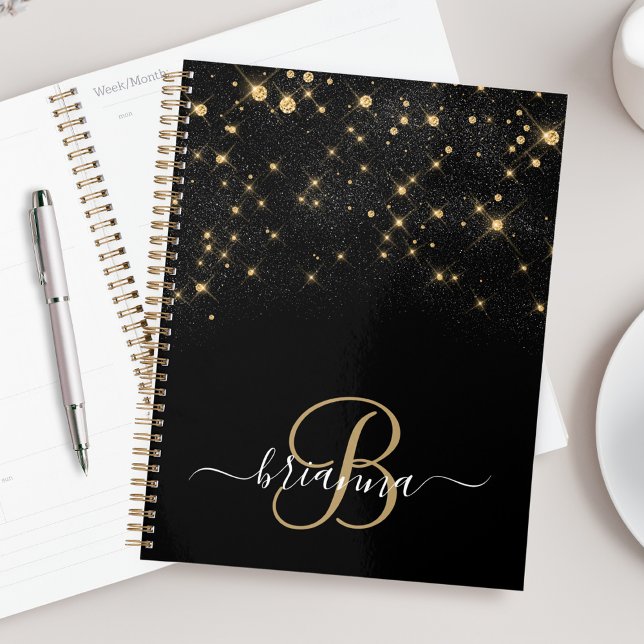Agenda Monograma Elegante Glitter Diamond Glitter Dourado (Criador carregado)