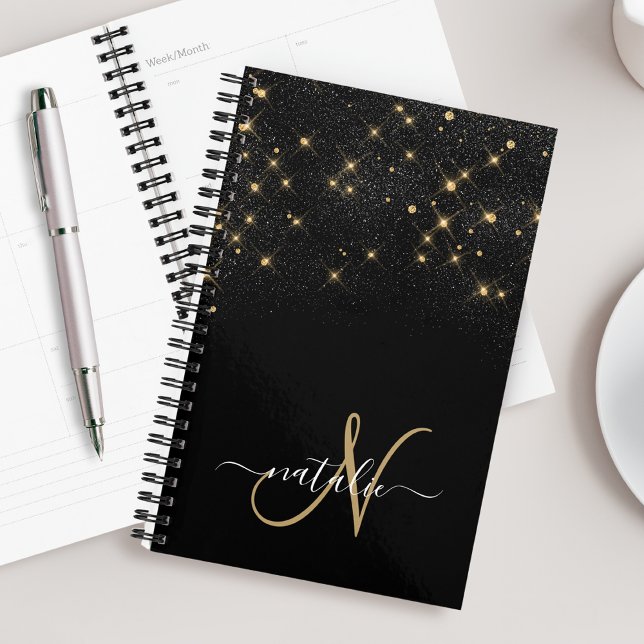 Agenda Monograma Elegante Glitter Diamond Glitter Dourado (Criador carregado)