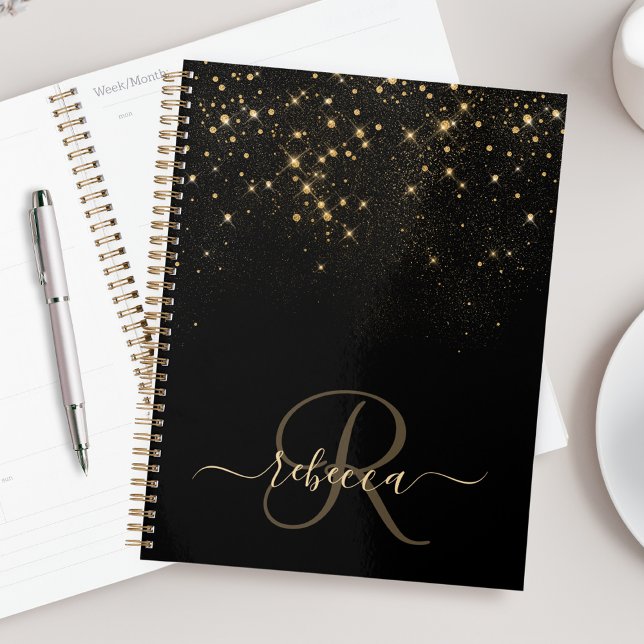 Agenda Monograma Elegante Glitter Diamond Glitter Dourado (Criador carregado)
