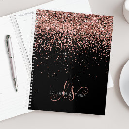 Agenda Monograma Elegante Glitter Dourado Glam Rosa