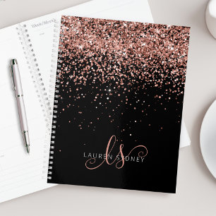 Agenda Monograma Elegante Glitter Dourado Glam Rosa