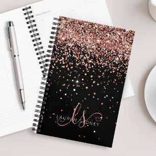 Agenda Monograma Elegante Glitter Dourado Glam Rosa