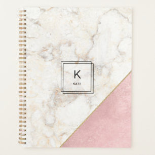 Agenda Monograma Elegante Mármaco Minimalista, Rosa Doura