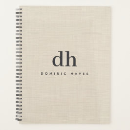 Agenda Monograma Elegante Minimalista Textura Creme Bege 