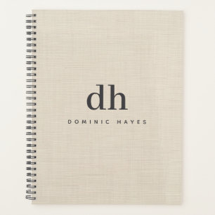 Agenda Monograma Elegante Minimalista Textura Creme Bege