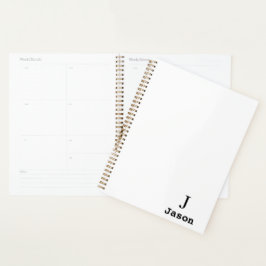 Agenda Monograma Elegante Nome inicial Branco personaliza