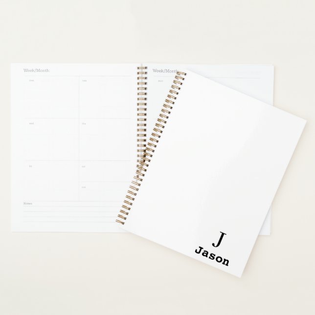 Agenda Monograma Elegante Nome inicial Branco personaliza (Exibição)