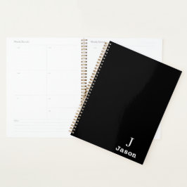 Agenda Monograma Elegante Nome inicial Preto Personalizad