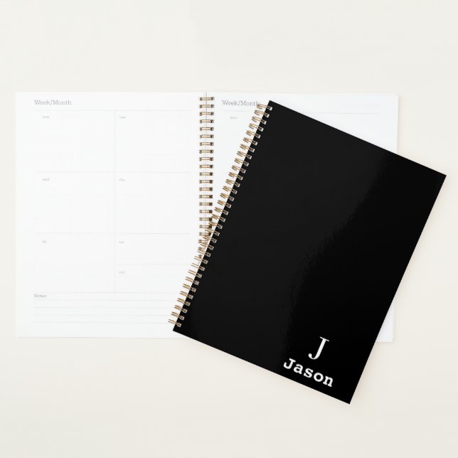Agenda Monograma Elegante Nome inicial Preto Personalizad (Exibição)