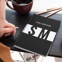 Monograma Elegante Nome preto e branco personaliza