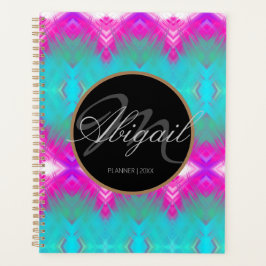 Agenda Monograma Elegante Tie Dye Pink Turquoise Azul
