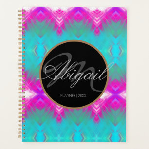 Agenda Monograma Elegante Tie Dye Pink Turquoise Azul