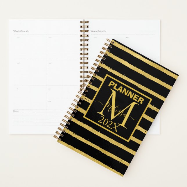Agenda Monograma em branco e Dourado (Exibição)