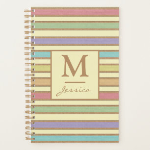 Agenda Monograma em tiras de Pastel Na moda moderno