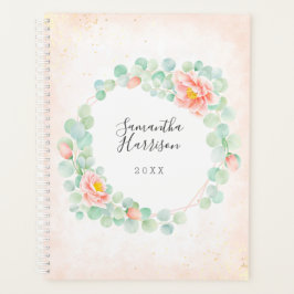 Agenda Monograma Eucalyptus Deixa Pêssego Floral de Peony
