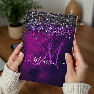 Agenda Monograma falso de purpura escura e dourado fofo