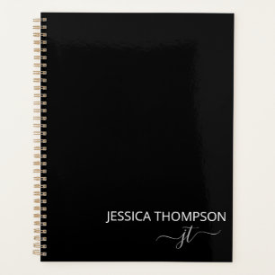 Agenda Monograma feminino de roteiro simples preto modern