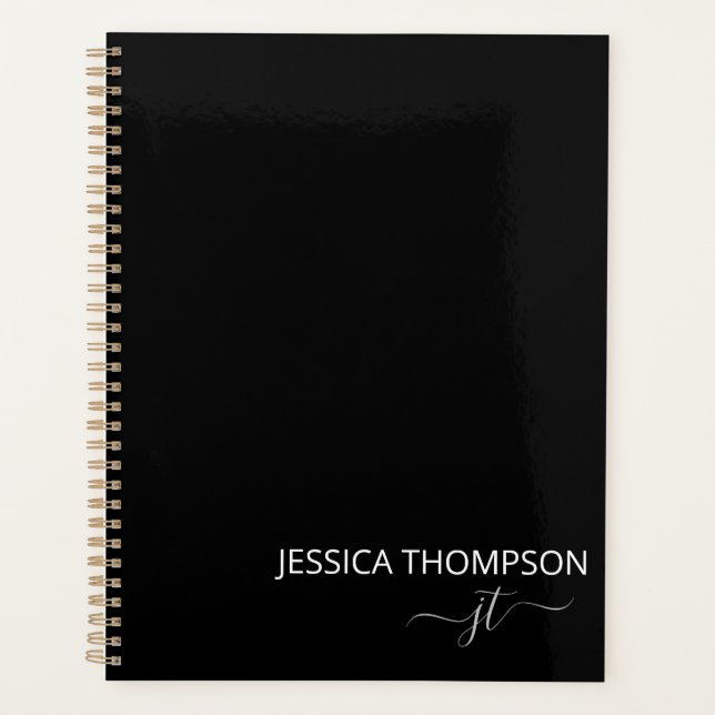 Agenda Monograma feminino de roteiro simples preto modern (Frente)