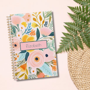 Agenda Monograma Floral Botânico Aquarela Rosa Bege