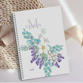 Agenda Monograma Floral Botânico de Eucalipto Lavanda
