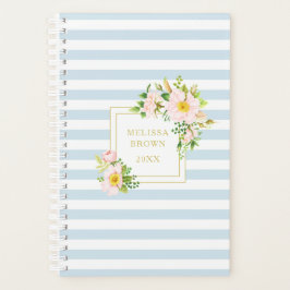 Agenda Monograma Floral Chic Pastel Blue Strips Pequenos