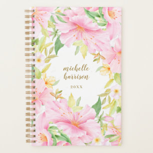 Agenda Monograma Floral Colorido Cor de Água Rosa Botânic