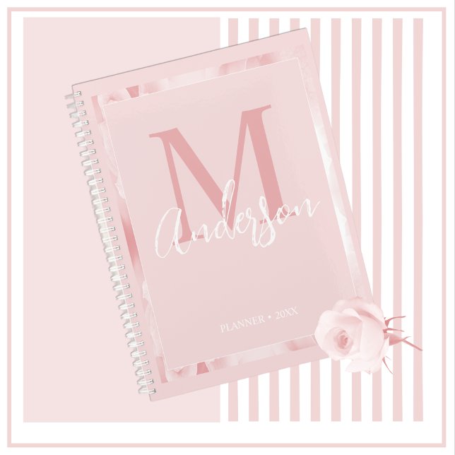 Agenda Monograma Floral Cor-de-Rosa Bonito e Bonita (Criador carregado)