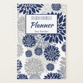 Agenda Monograma Floral da Cinza marinho Azul