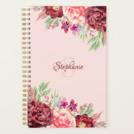 Agenda Monograma Floral de Blush de Aquarela
