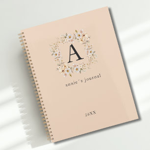Agenda Monograma Floral de Boho Personalizado Castanho Cl