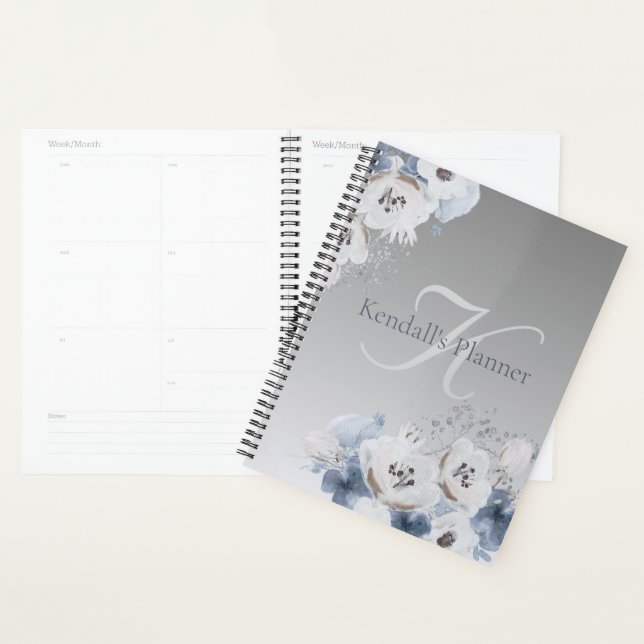 Agenda Monograma Floral de Inverno com Aquarela Personali (Exibição)