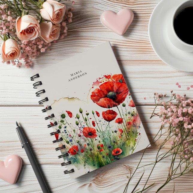 Agenda Monograma Floral de Red Poppy (Criador carregado)