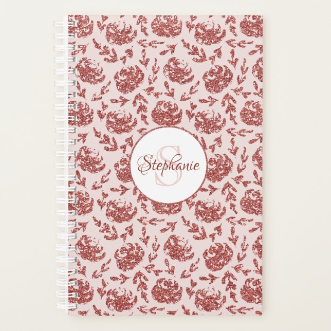 Agenda Monograma Floral de rosa Dourado (Frente)