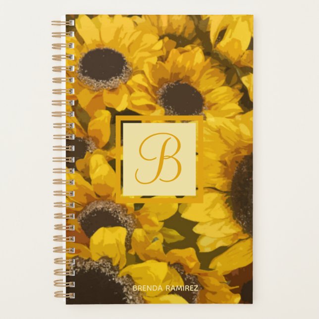 Agenda Monograma Floral Dourado Amarelo (Frente)