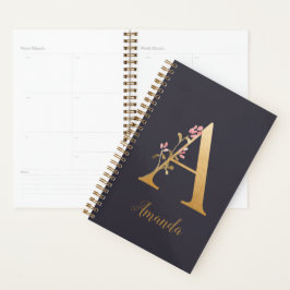 Agenda Monograma Floral Elegante Azul Personalizado A