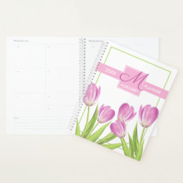 Agenda Monograma Floral Elegante de Tulipas Rosa bonito