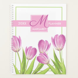 Agenda Monograma Floral Elegante de Tulipas Rosa bonito