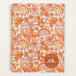 Agenda Monograma Floral Laranja Groovy Retro