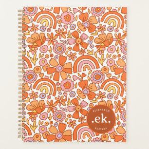 Agenda Monograma Floral Laranja Groovy Retro