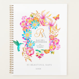 Agenda Monograma Floral Místico em Flor Branco