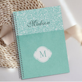 Agenda Monograma Floral Pastel Branco Verde Tendência