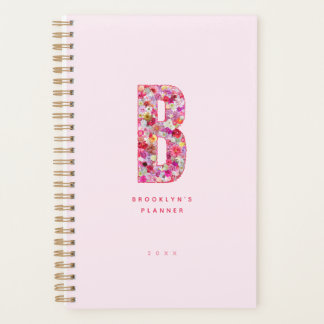 Agenda Monograma Floral Pastel Rosa Feminino Personalizad