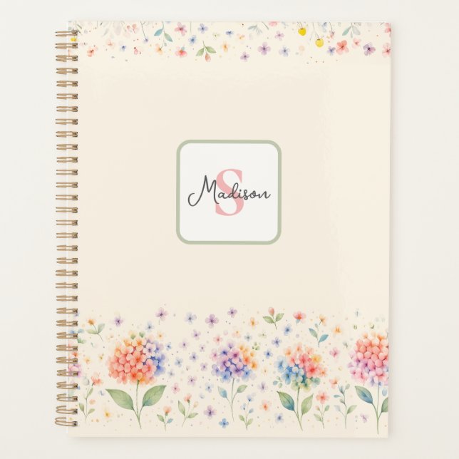 Agenda Monograma Floral por Aquarela — Blossomas Pastel (Frente)