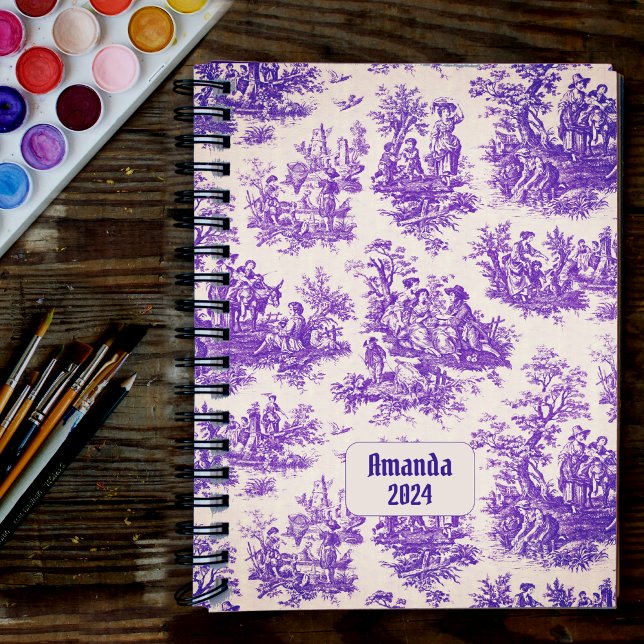 Agenda Monograma floral roxo de jouy (Criador carregado)