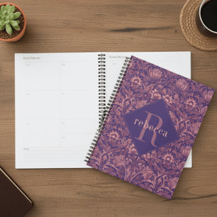 Agenda Monograma Floral Roxo Rosa Elegante William Morris