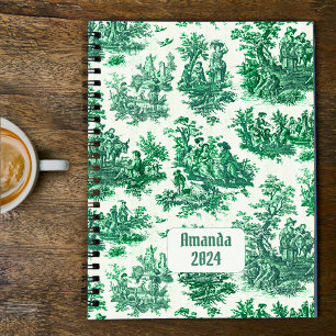 Agenda Monograma Floral Toile Jouy Verde Vintage