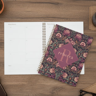 Agenda Monograma Floral Verde Malva William Morris Elegan