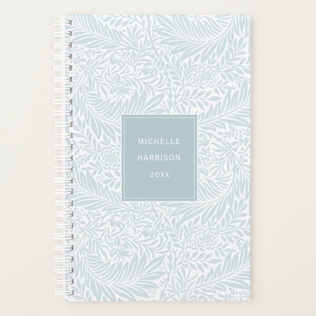 Agenda Monograma Folhagem Floral Dusty Azul Elegante Bran (Frente)