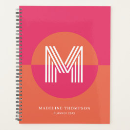 Agenda Monograma Geométrico Moderno Laranja Rosa Chic Ret